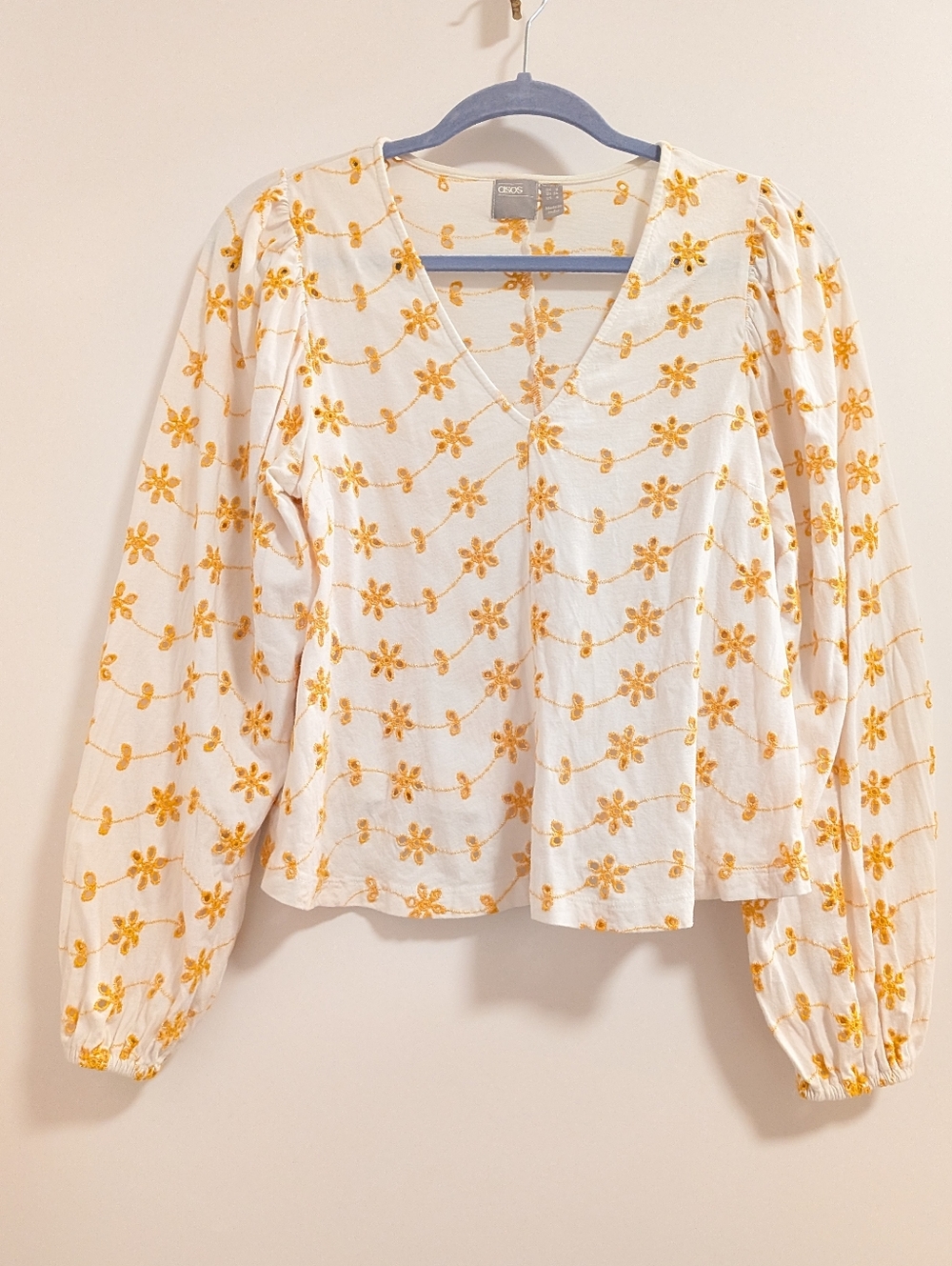 ASOS White Blouse with Yellow Floral Embroidery